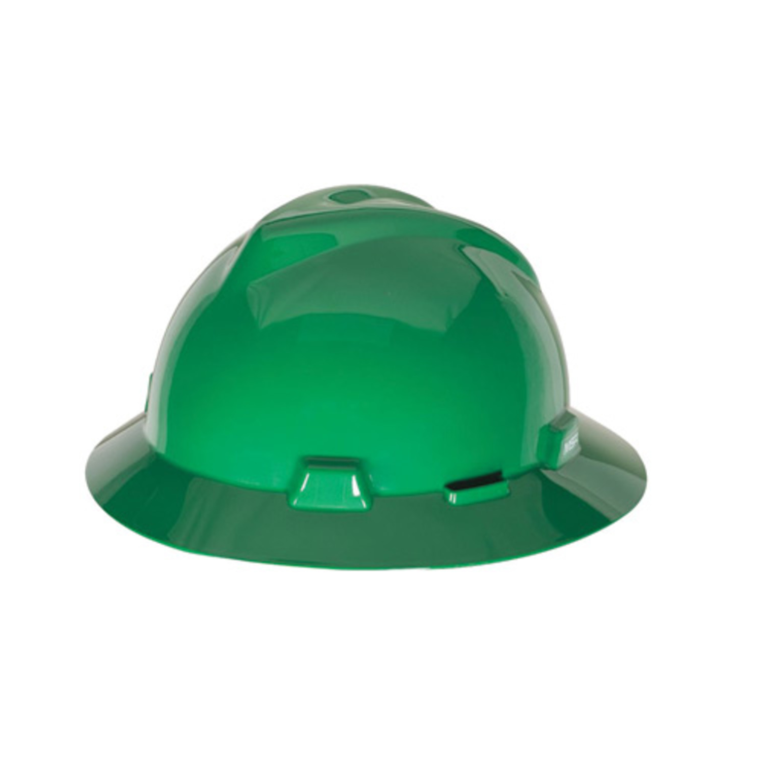 MSA USA FULL BRIM V-GARD, Green Hard Hat (FAS-TRAC Ratchet Suspension)